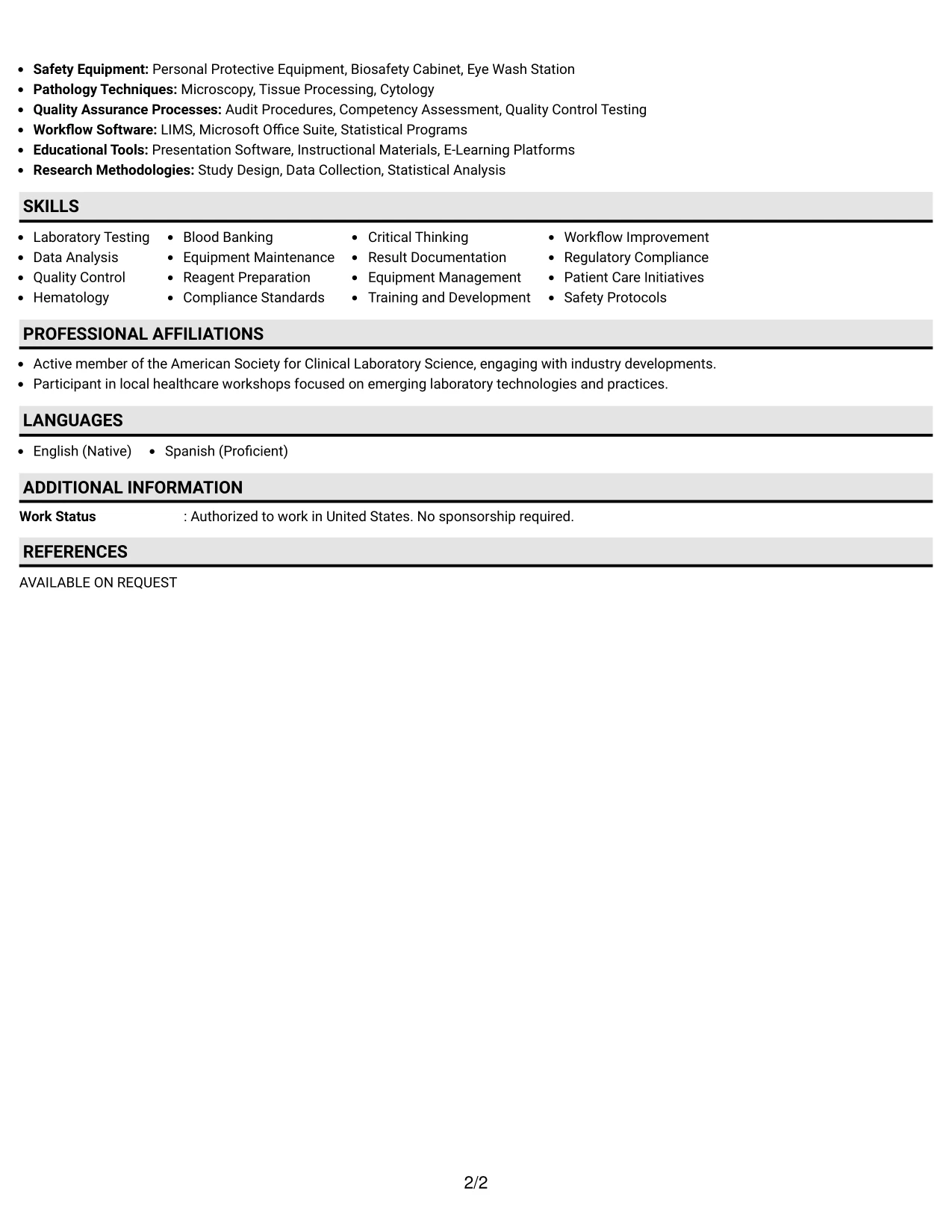 Resume Example Page 2