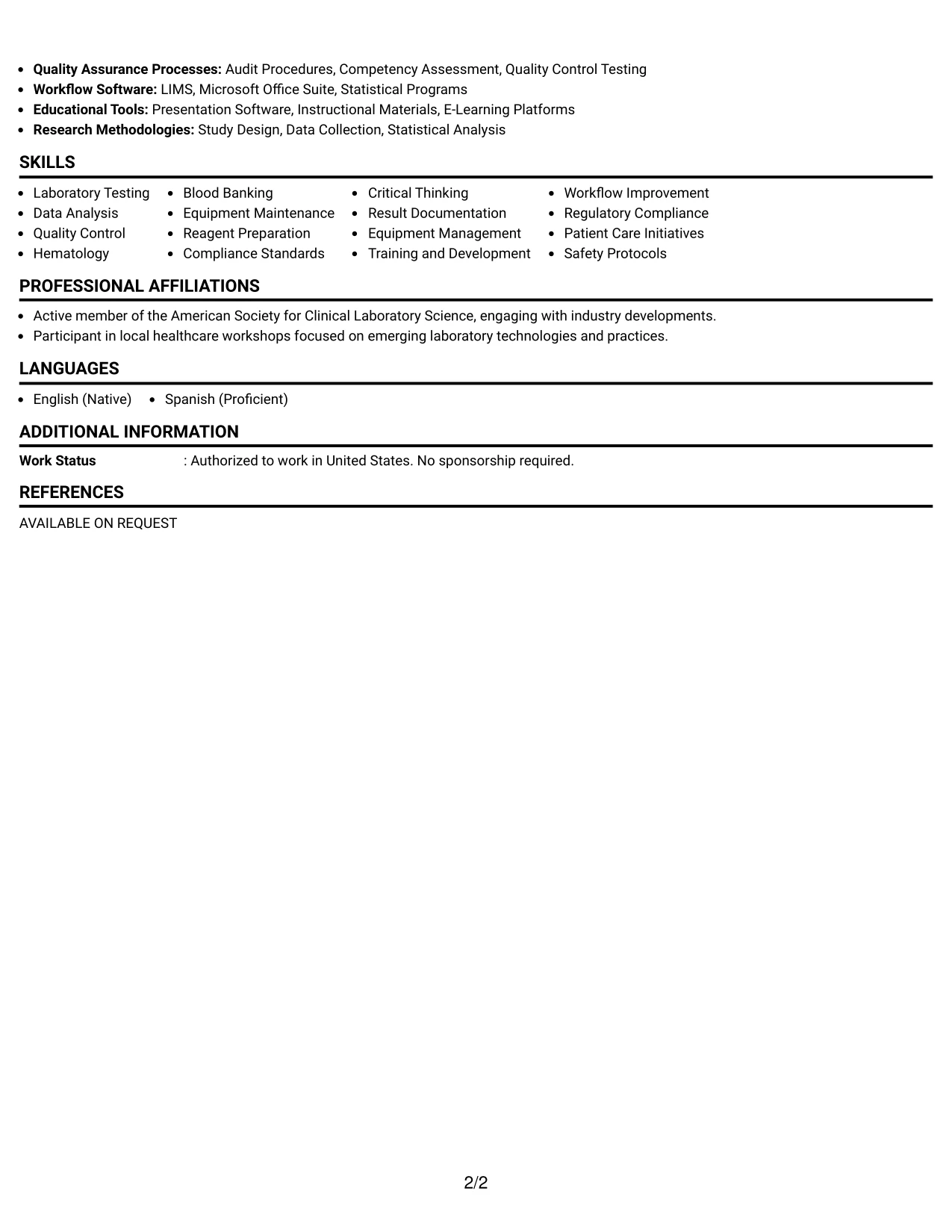 Resume Example Page 2