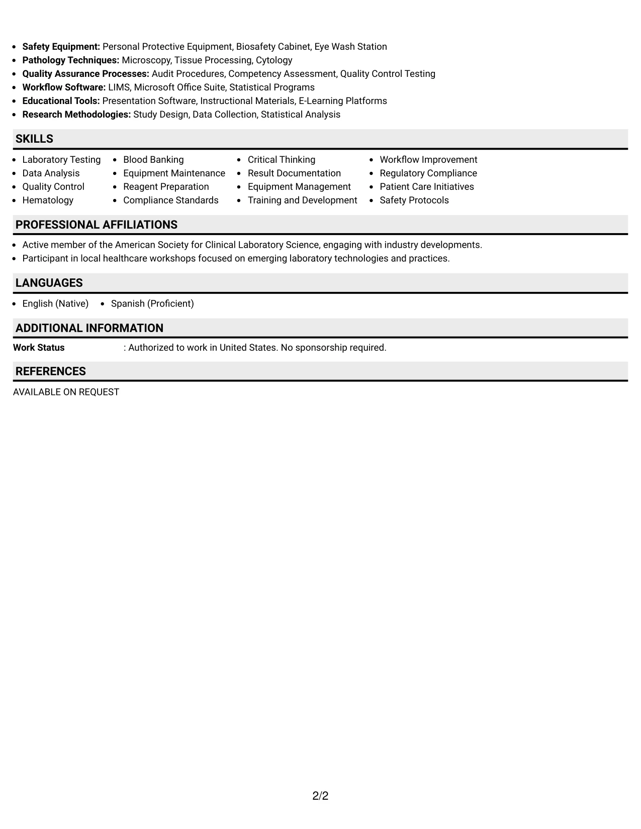 Resume Example Page 2