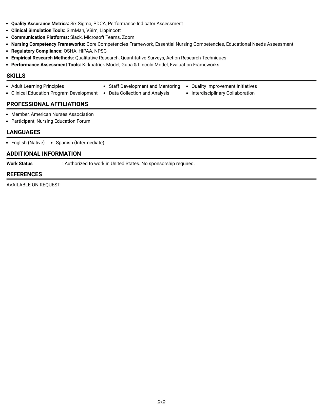 Resume Example Page 2