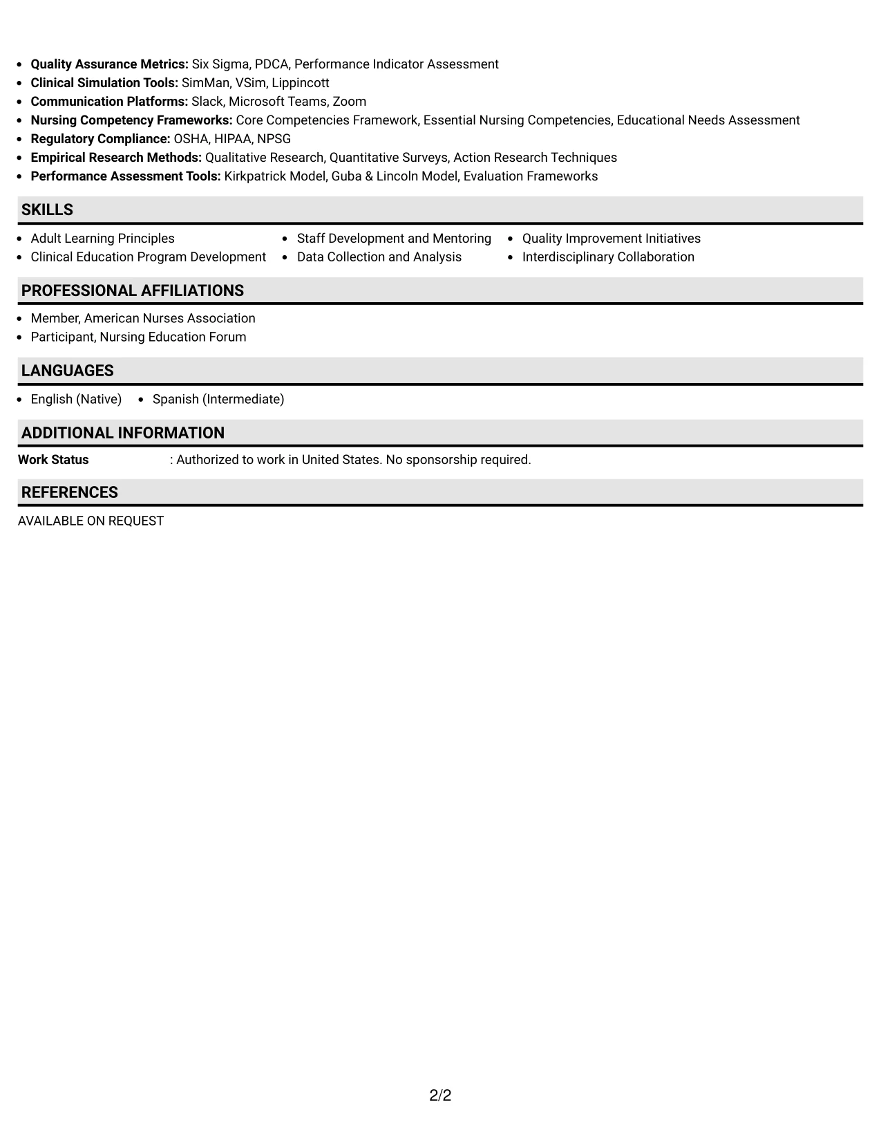 Resume Example Page 2