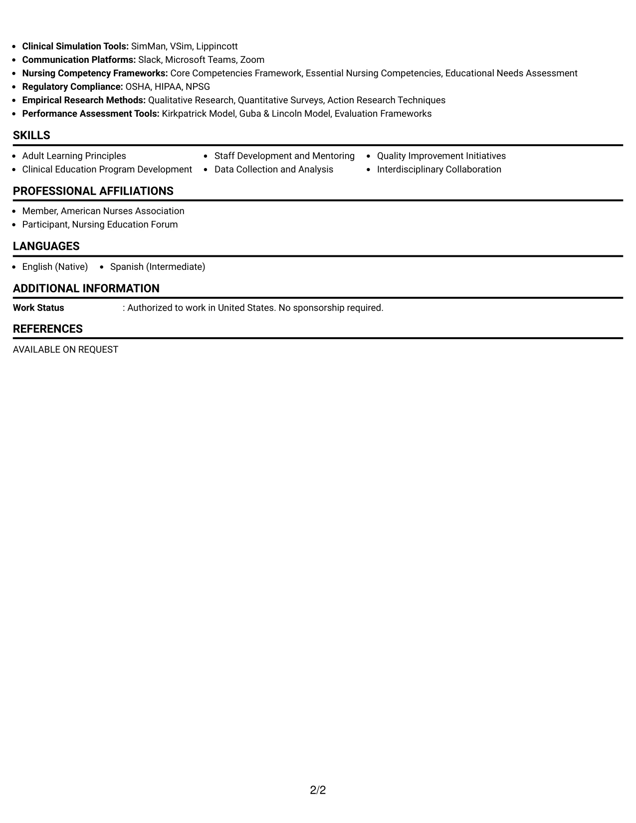 Resume Example Page 2