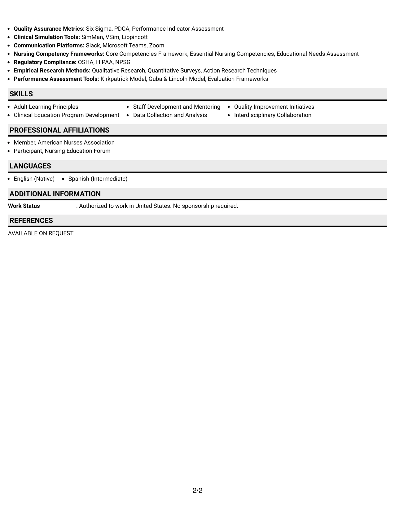 Resume Example Page 2