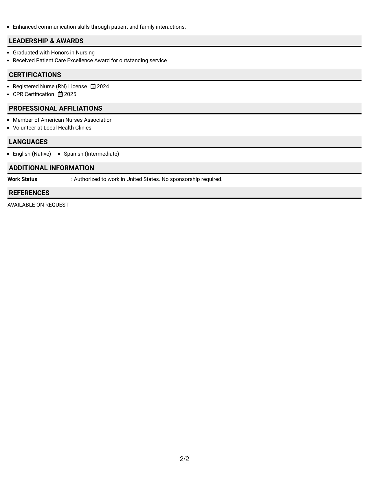 Resume Example Page 2