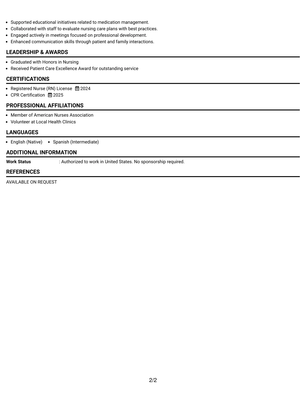 Resume Example Page 2
