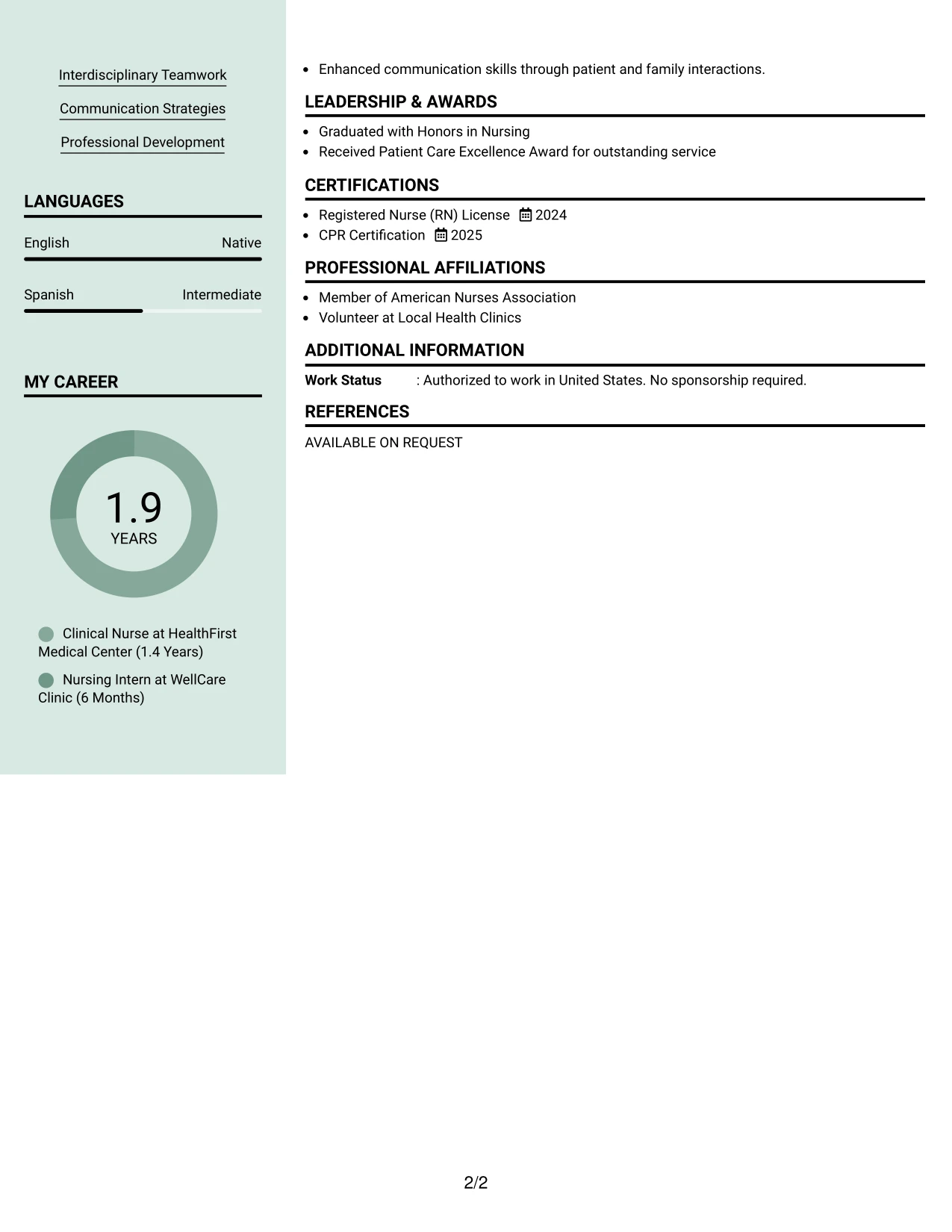 Resume Example Page 2