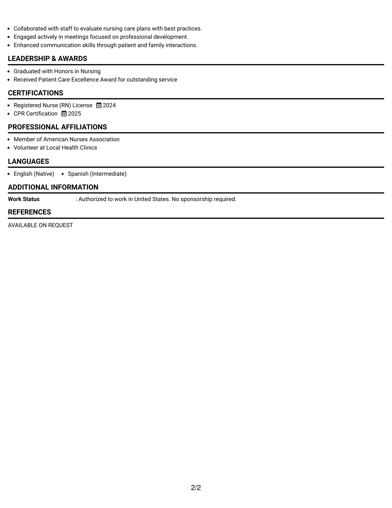Resume Example Page 2