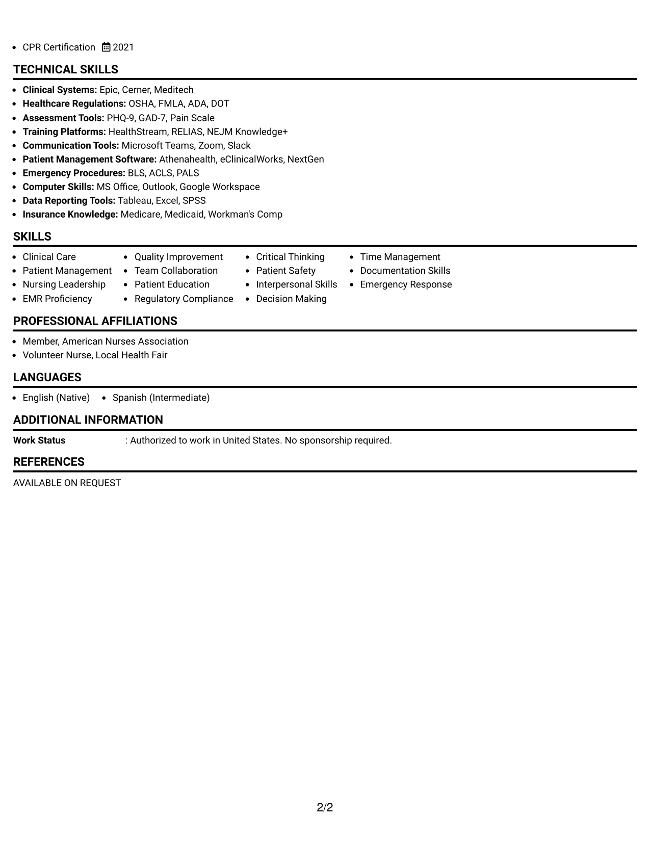 Resume Example Page 2