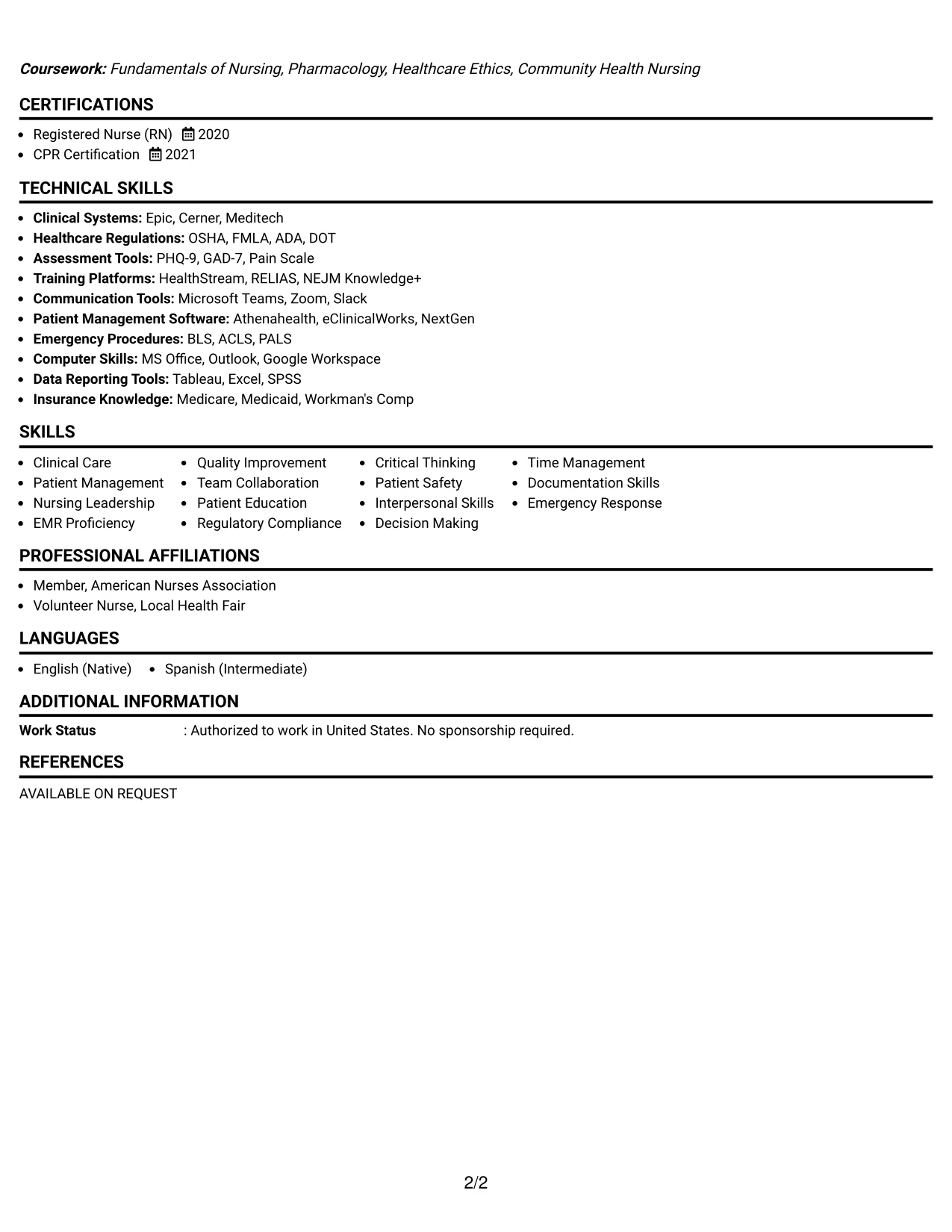 Resume Example Page 2