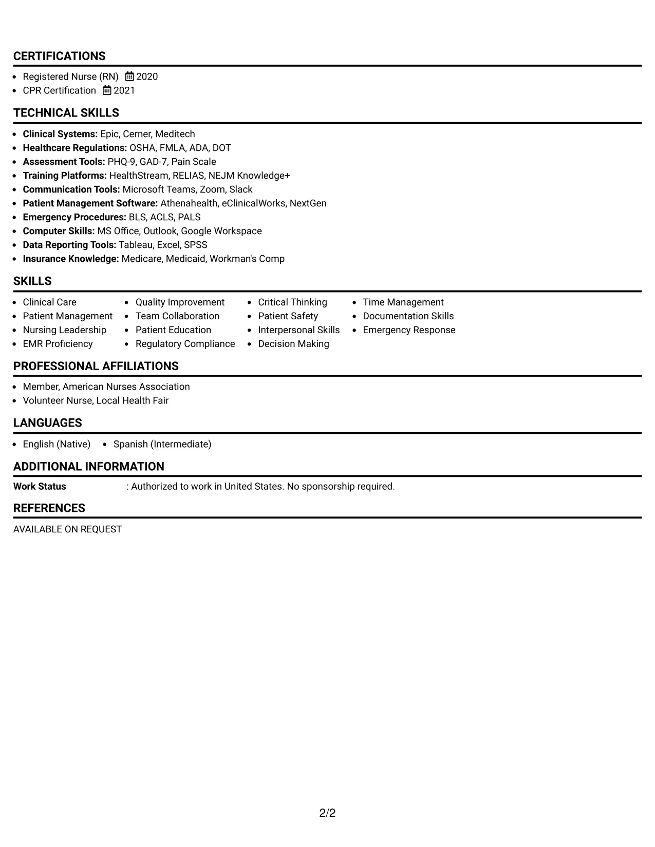 Resume Example Page 2