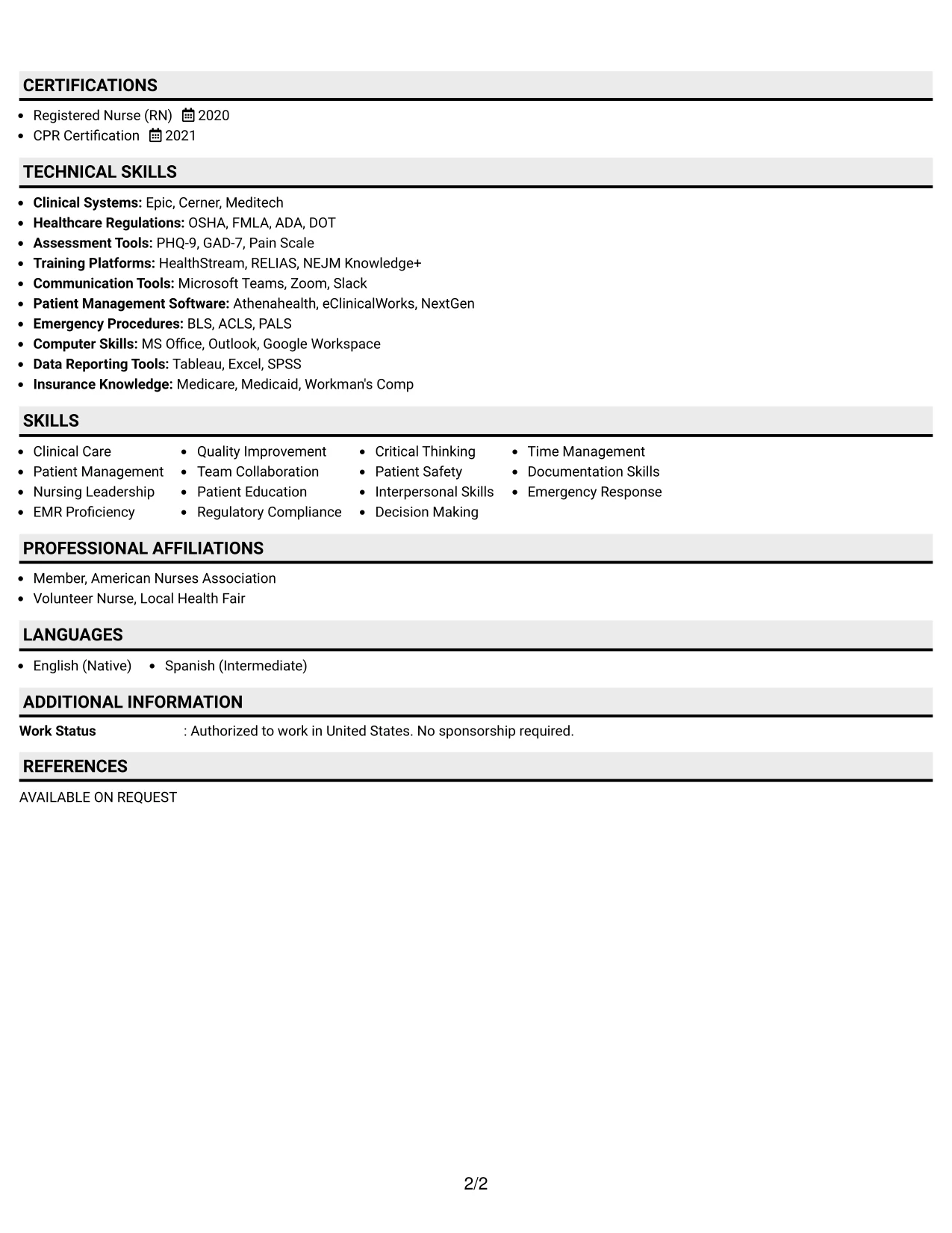 Resume Example Page 2