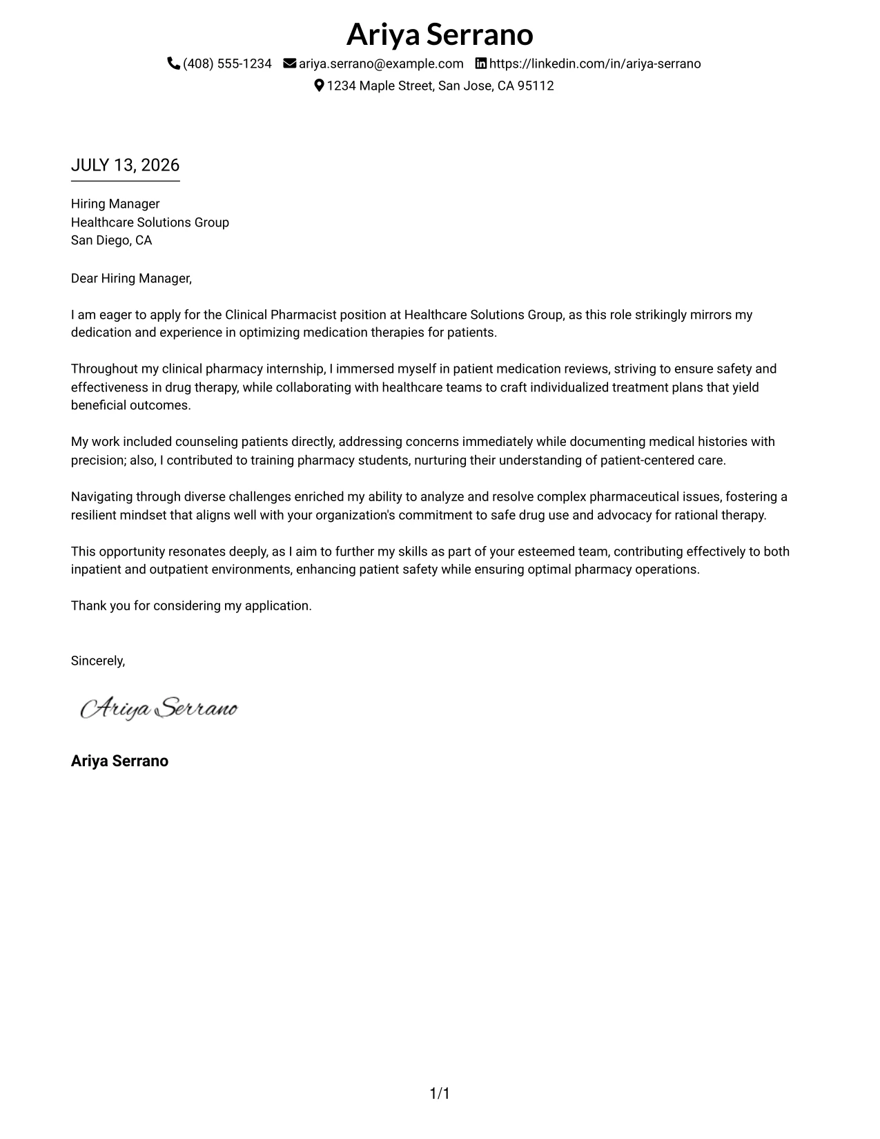 Resume Example Page 1