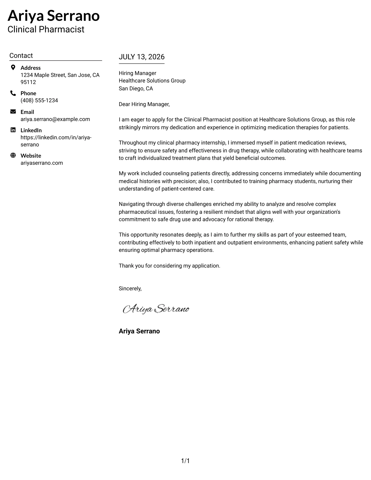 Resume Example Page 1