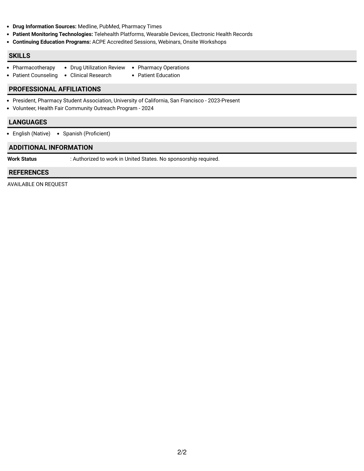 Resume Example Page 2