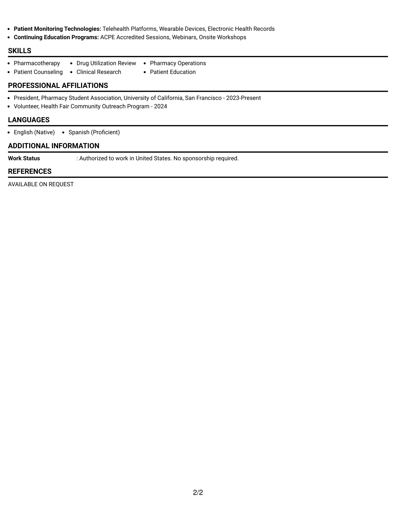 Resume Example Page 2