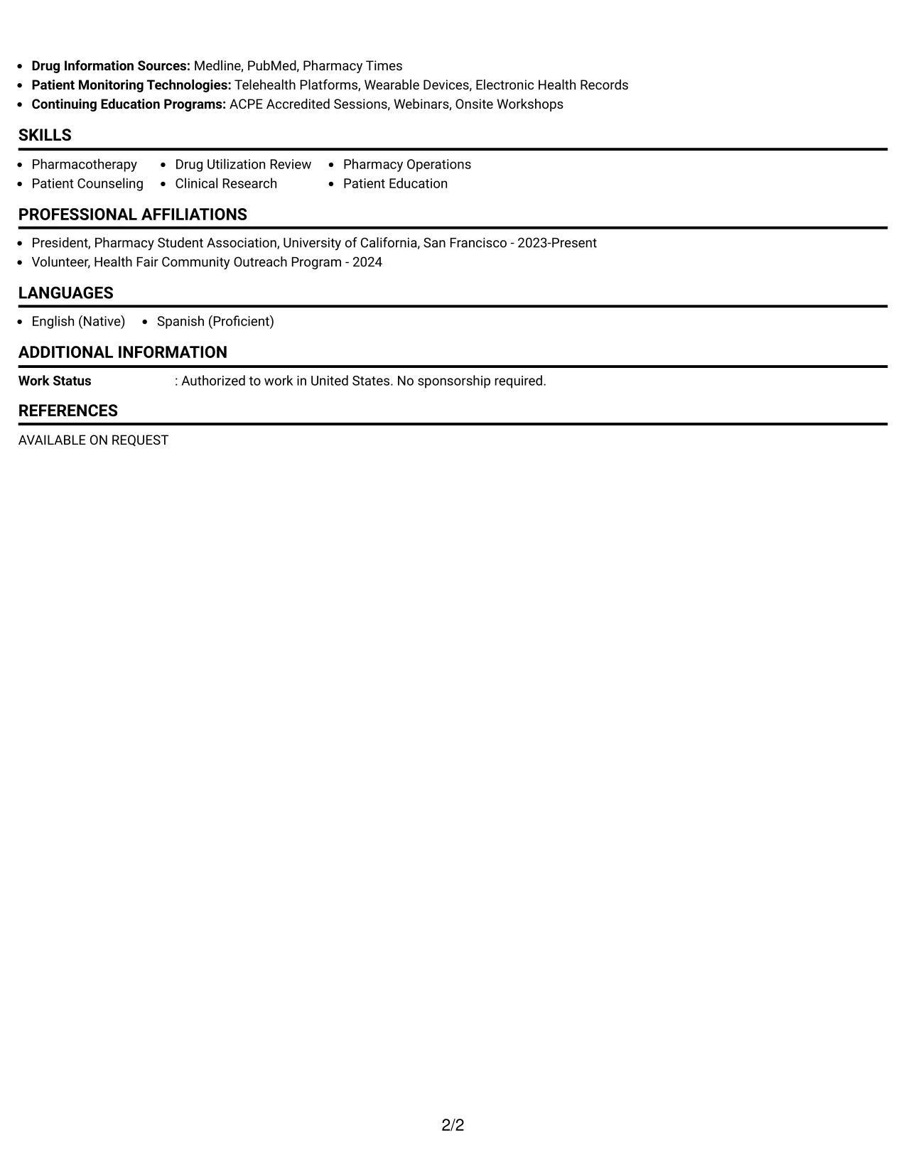 Resume Example Page 2