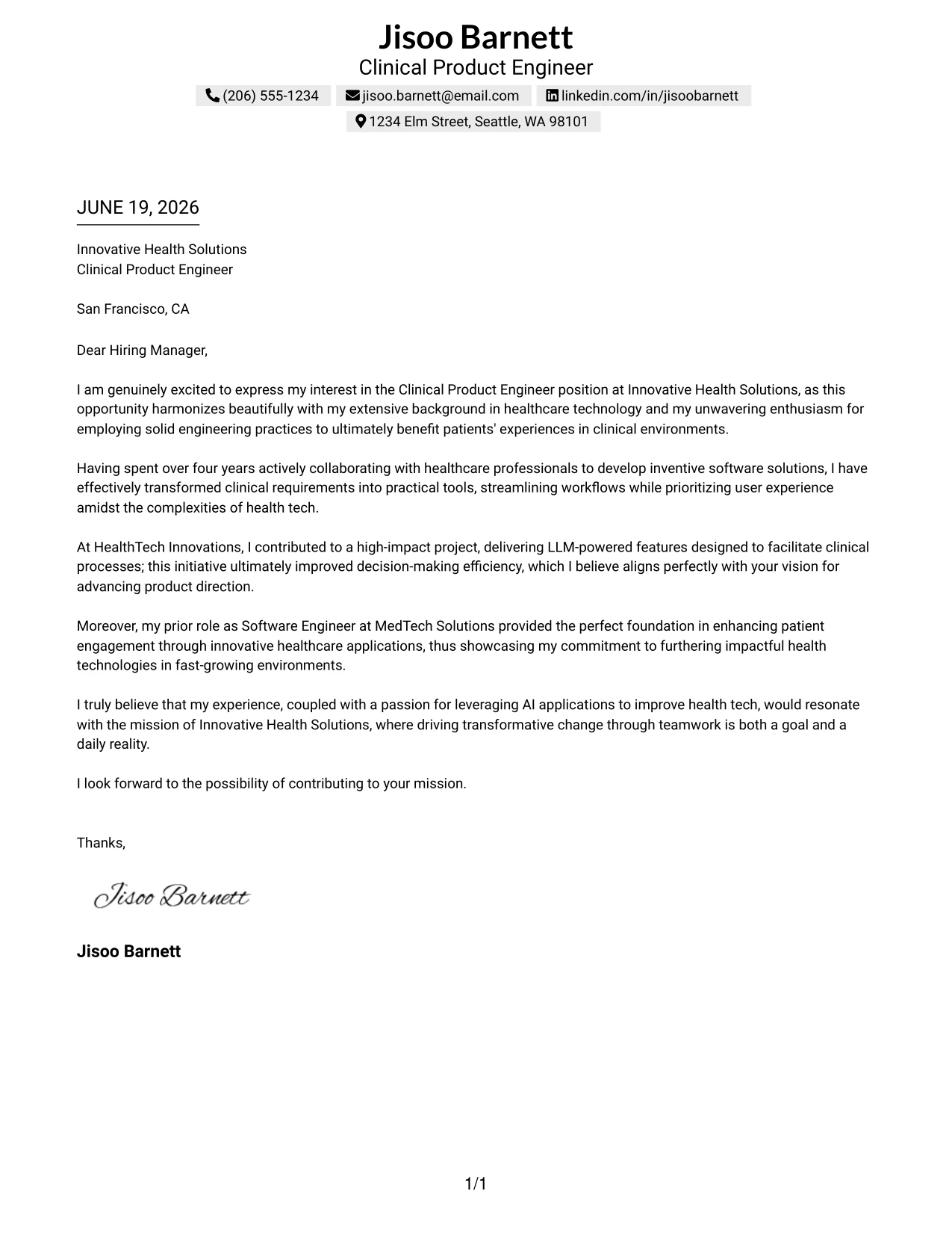 Resume Example Page 1