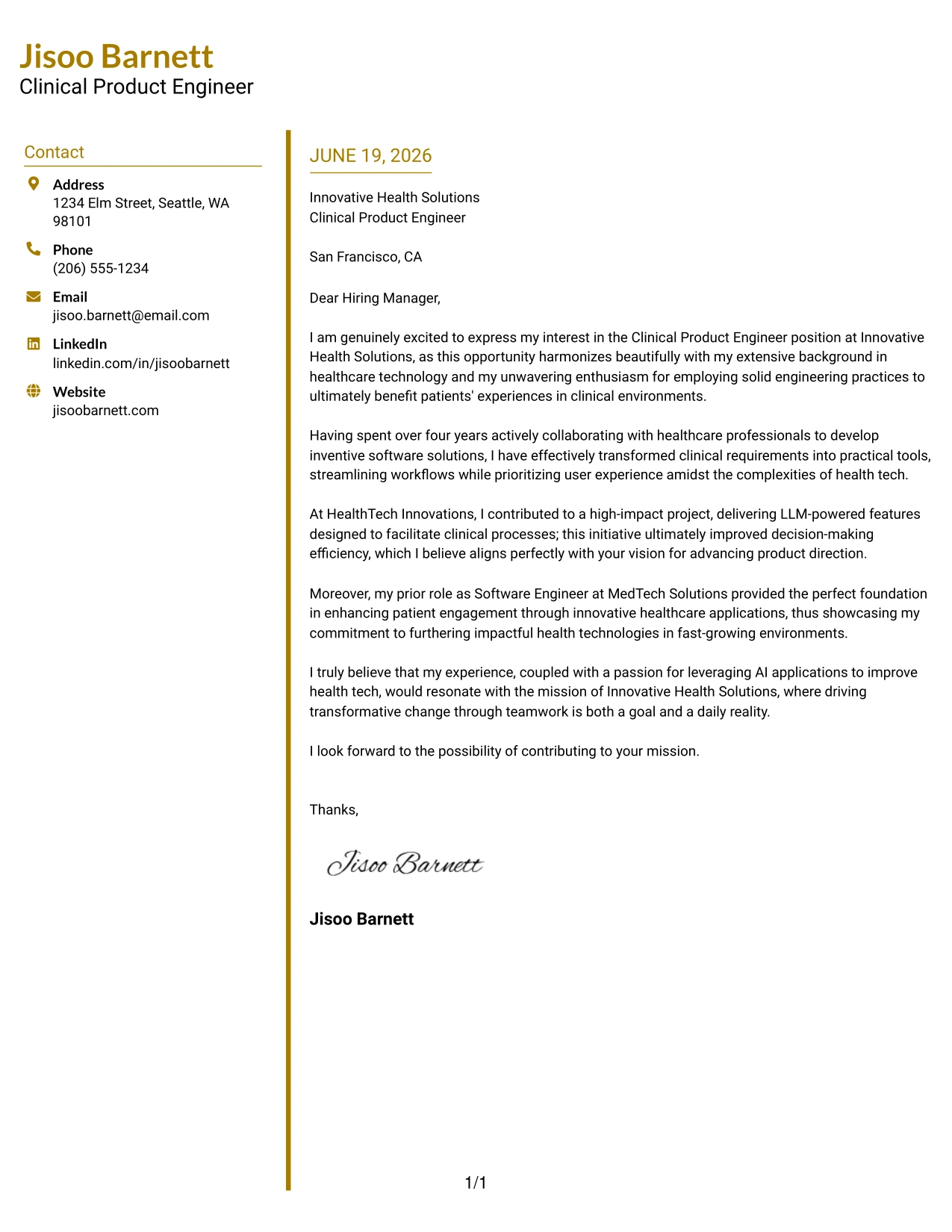 Resume Example Page 1