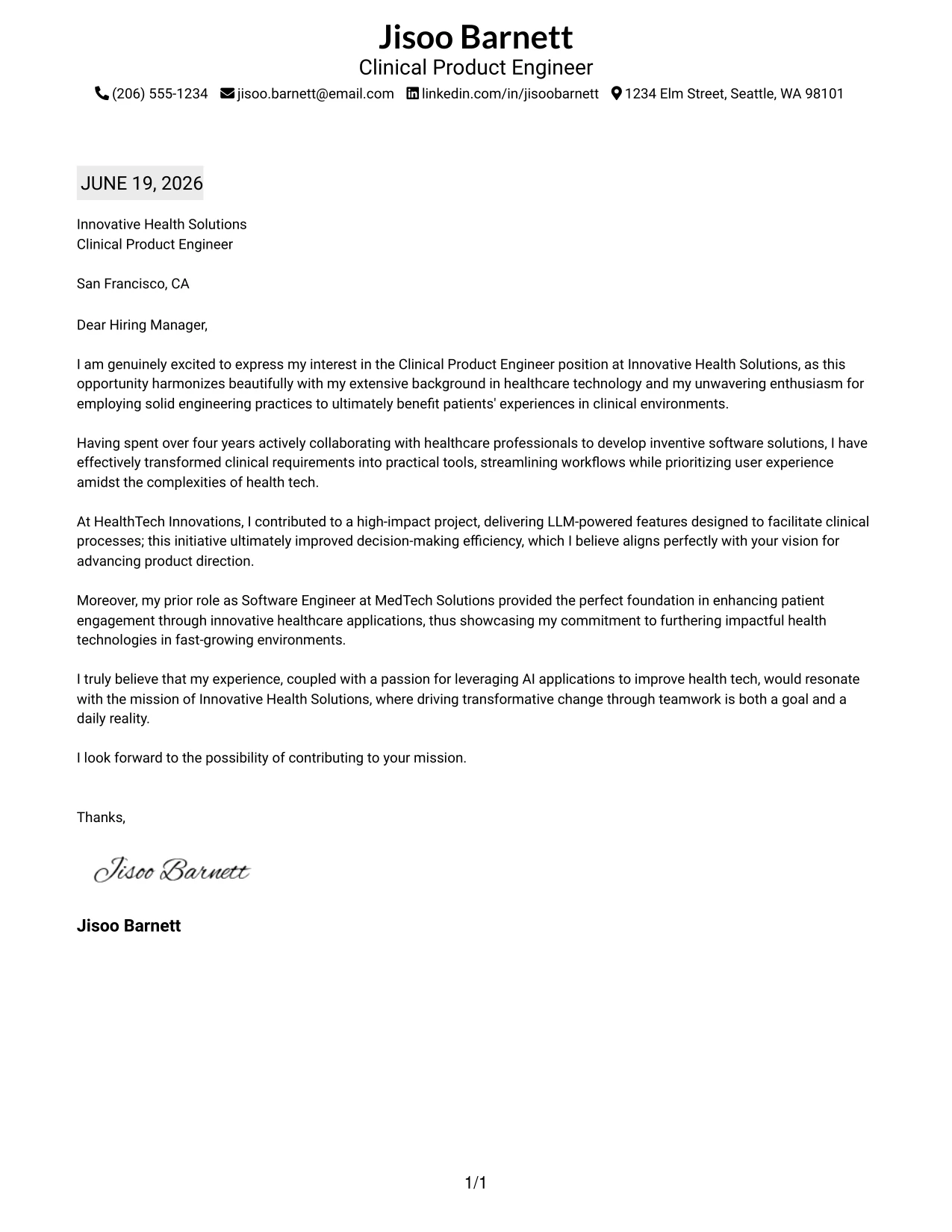 Resume Example Page 1