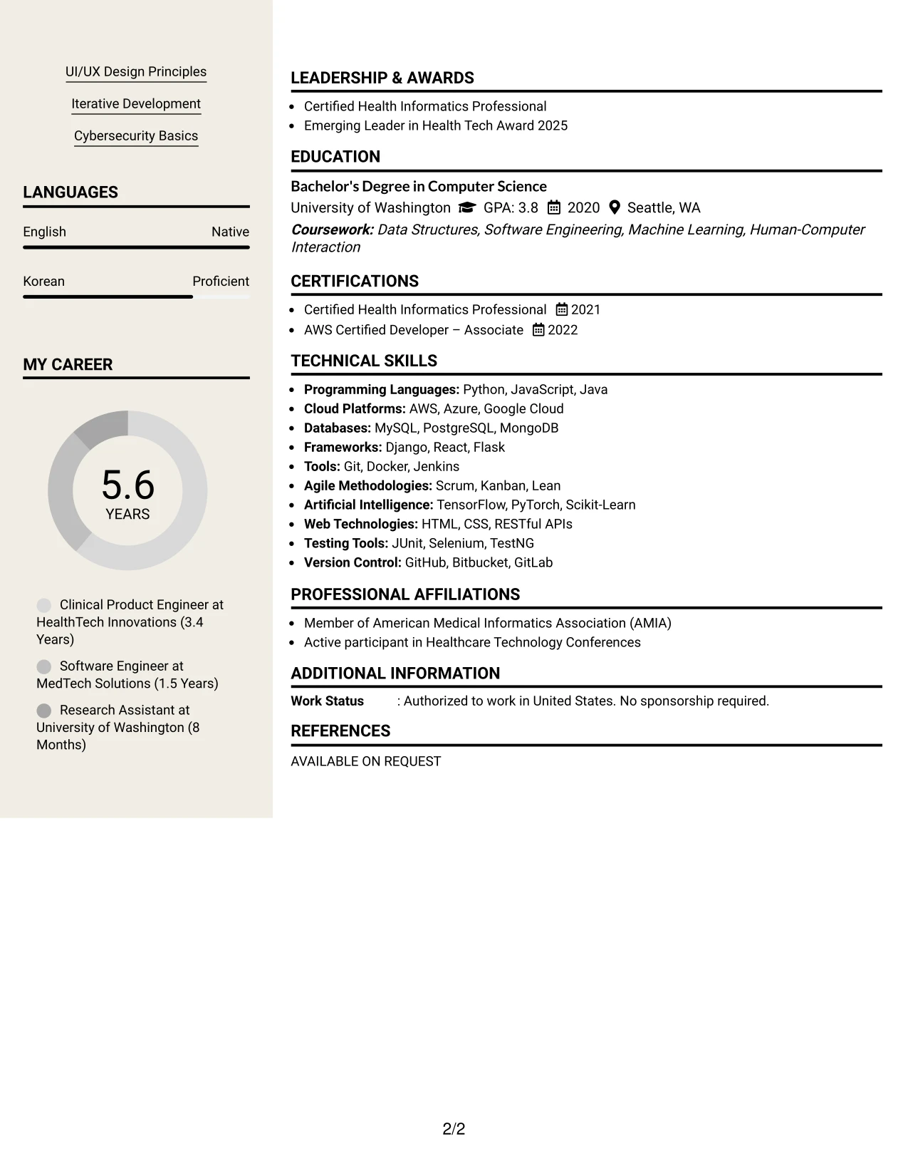 Resume Example Page 2