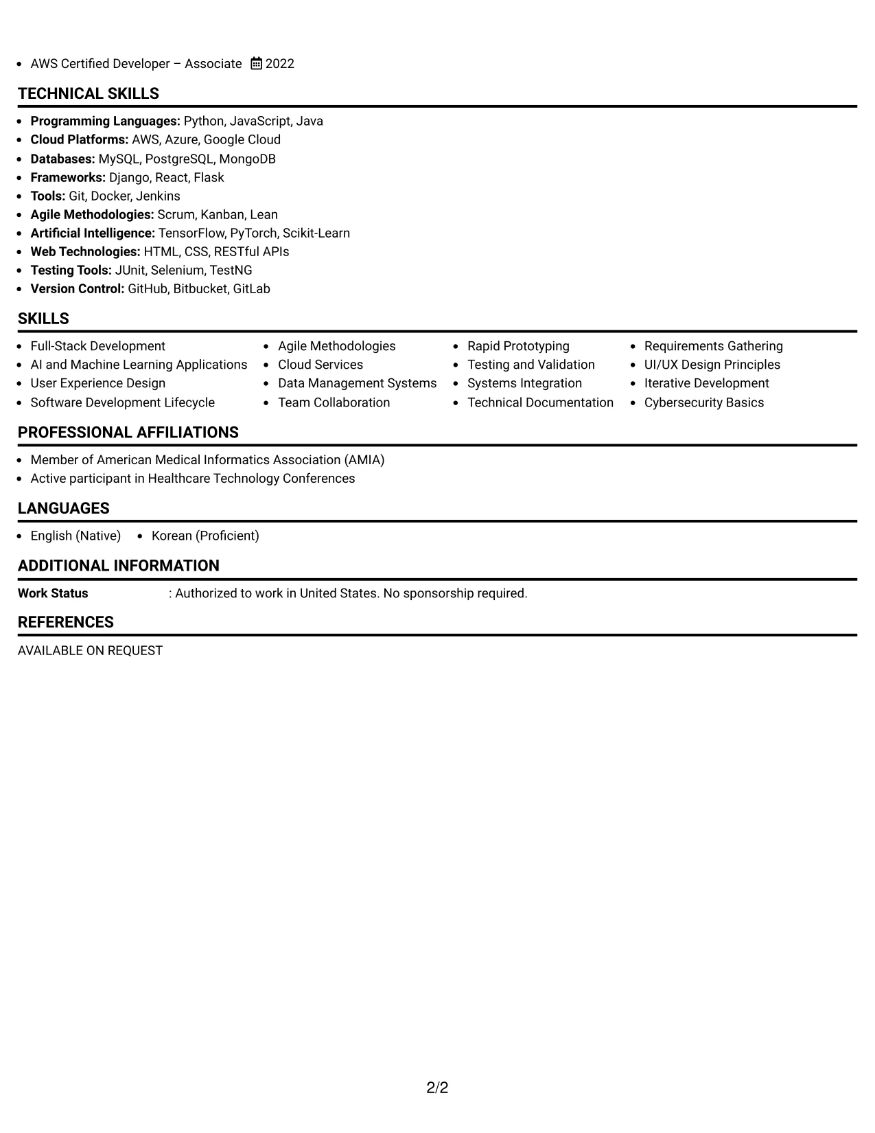 Resume Example Page 2