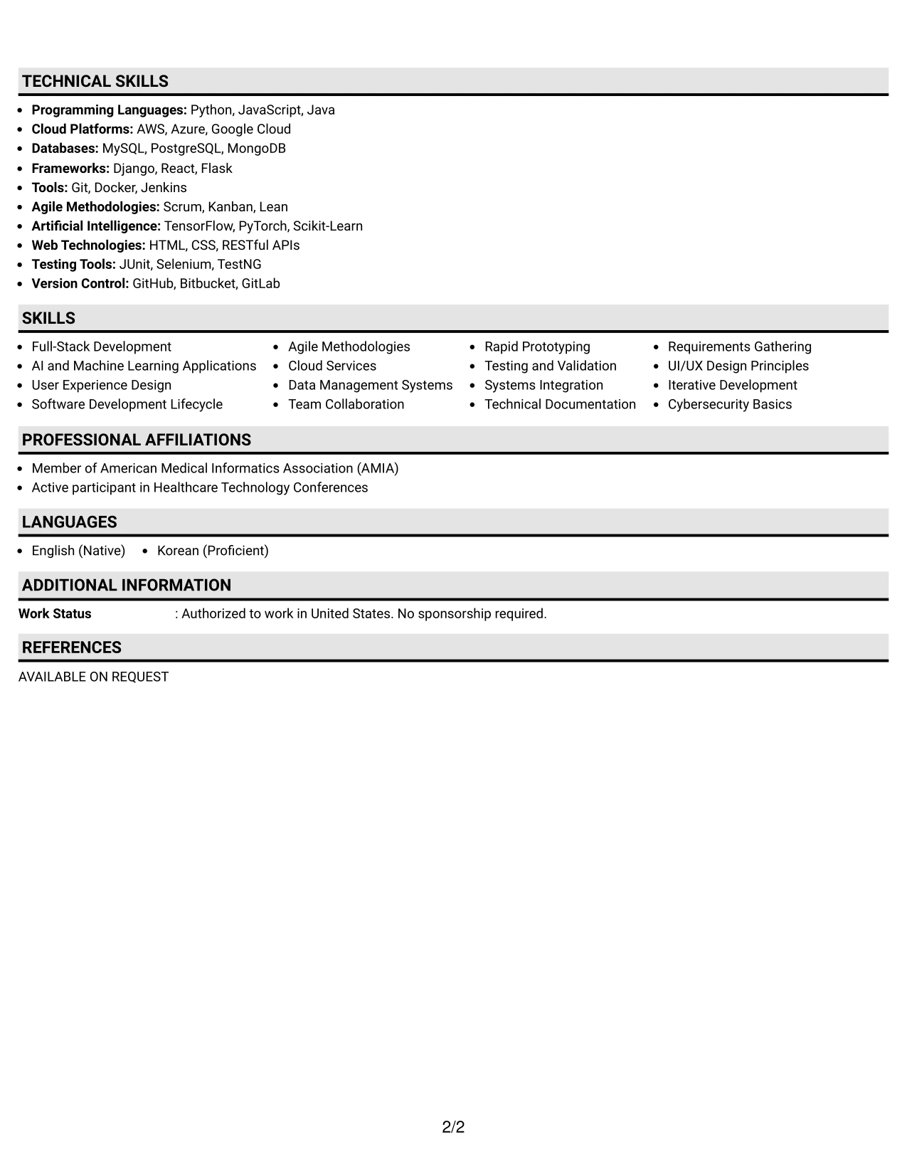 Resume Example Page 2