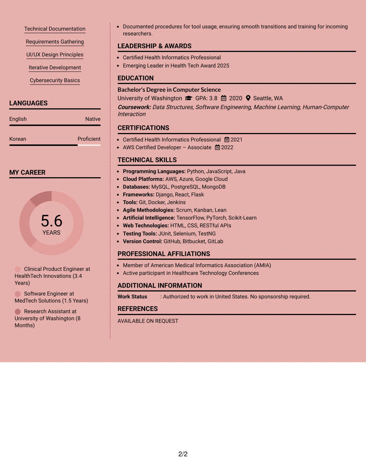 Resume Example Page 2