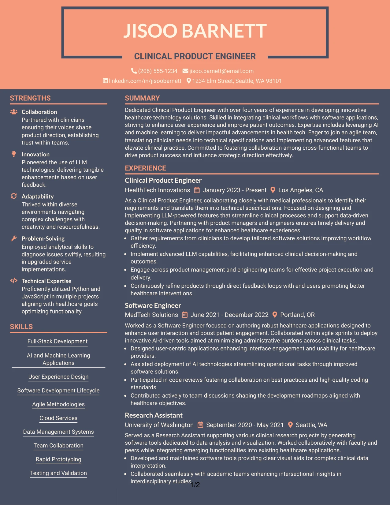 Resume Example Page 1
