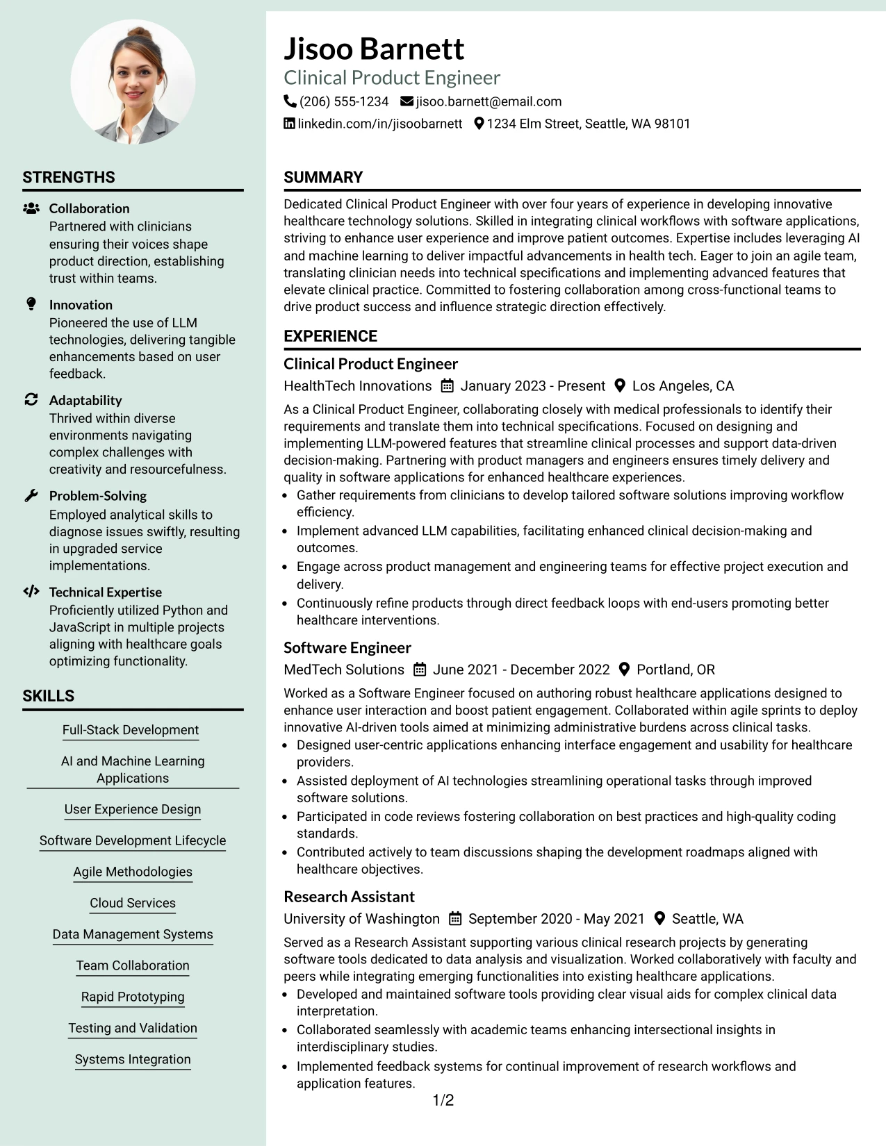 Resume Example Page 1