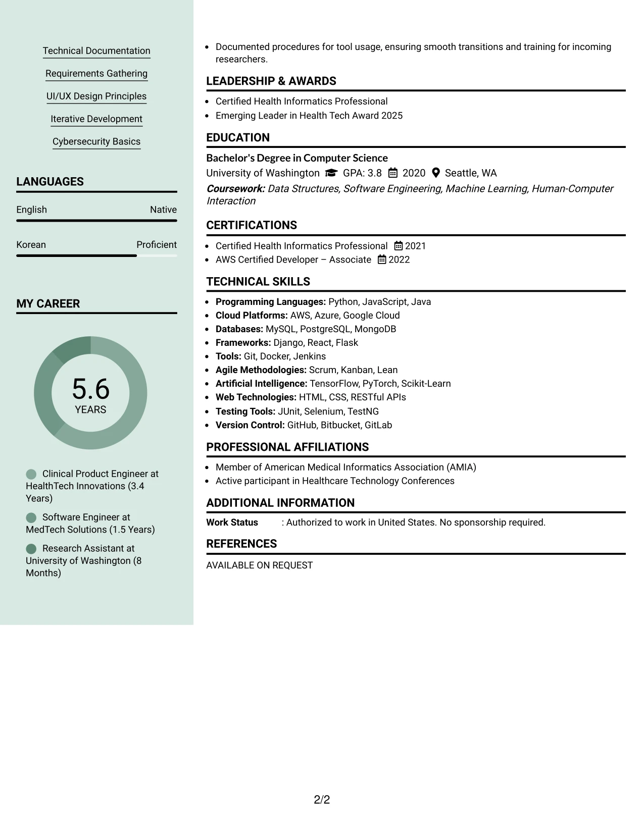 Resume Example Page 2