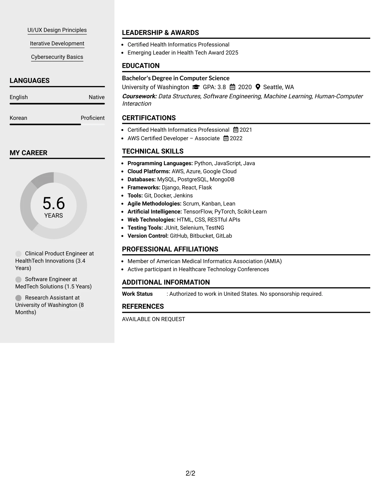 Resume Example Page 2