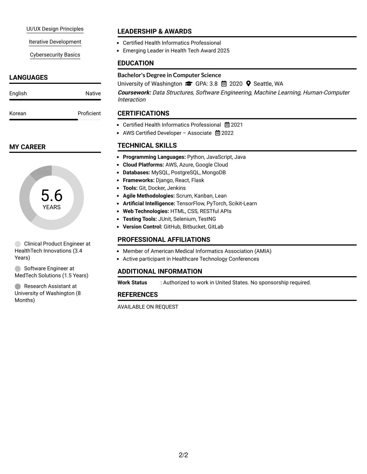 Resume Example Page 2