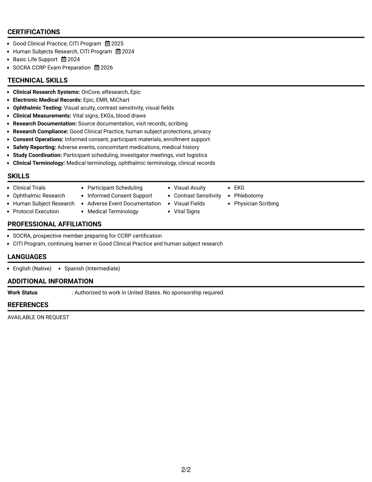 Resume Example Page 2