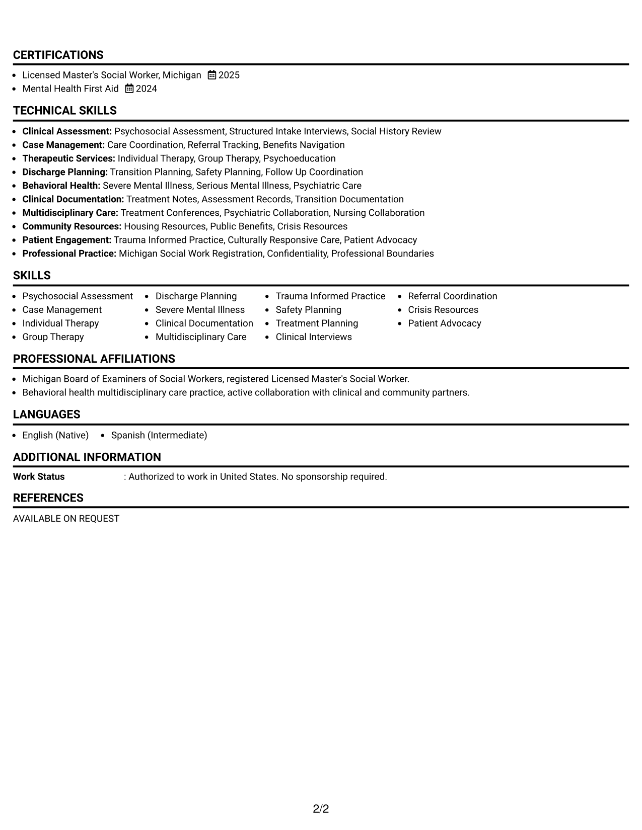 Resume Example Page 2