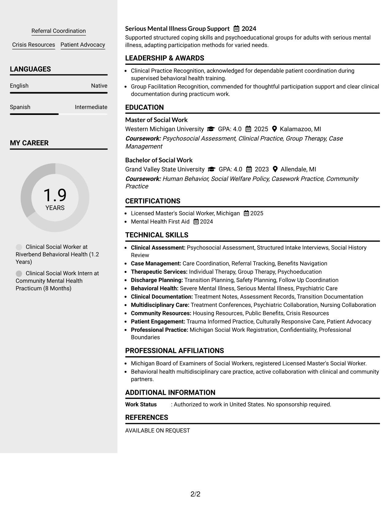 Resume Example Page 2