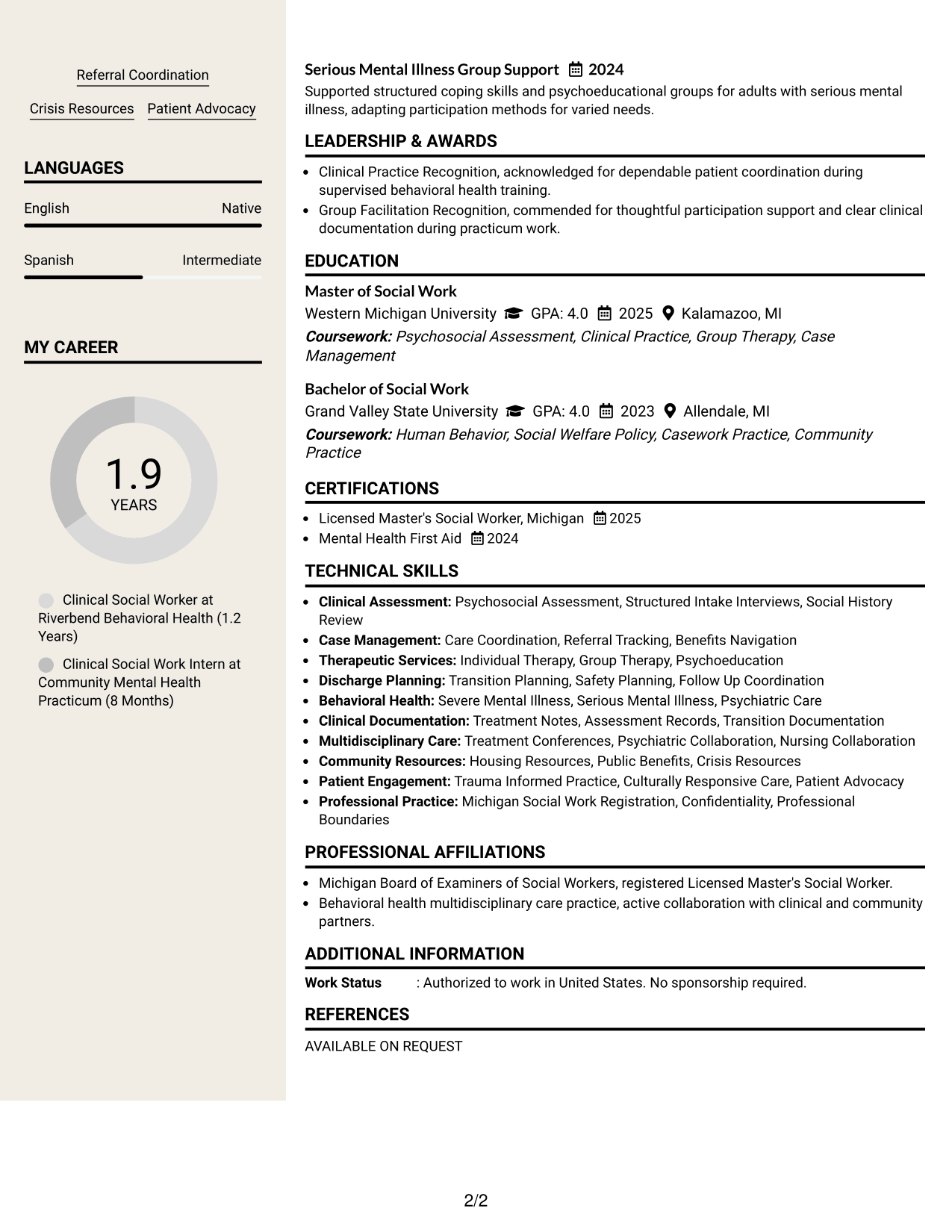 Resume Example Page 2
