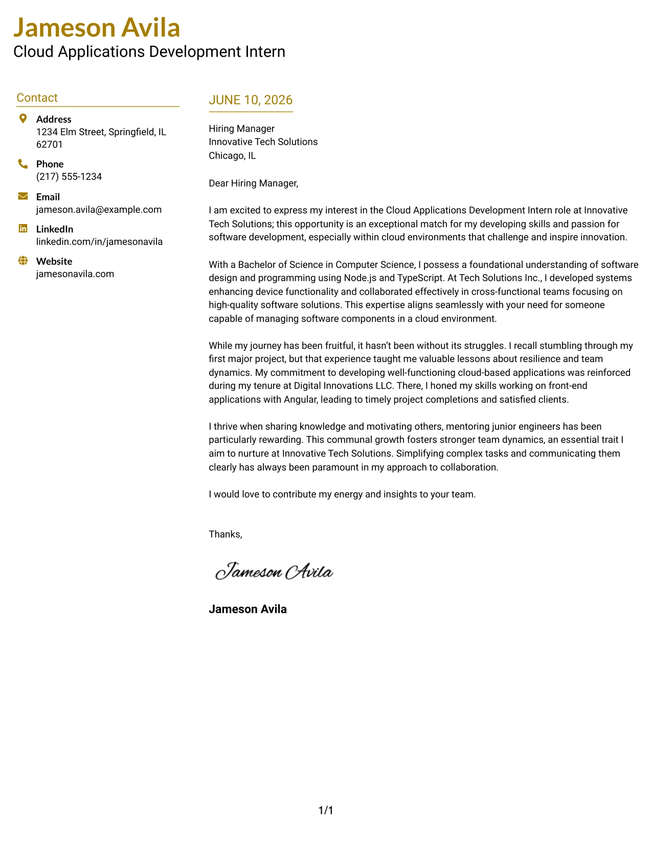 Resume Example Page 1