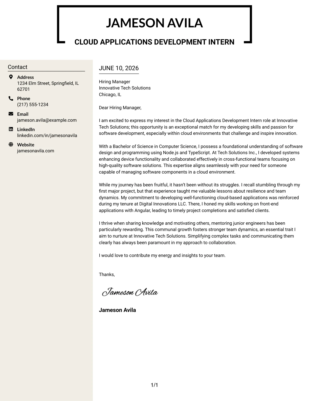 Resume Example Page 1