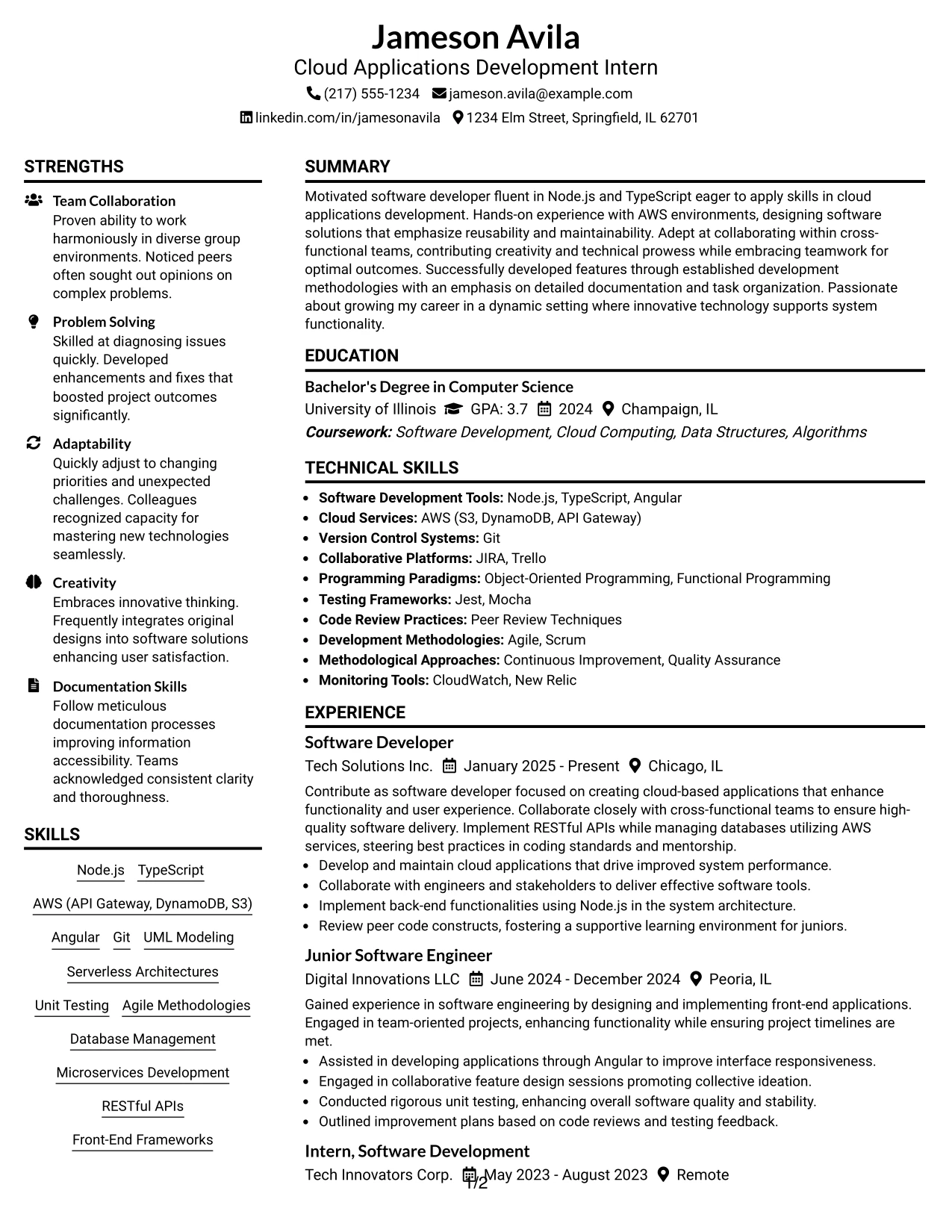 Resume Example Page 1