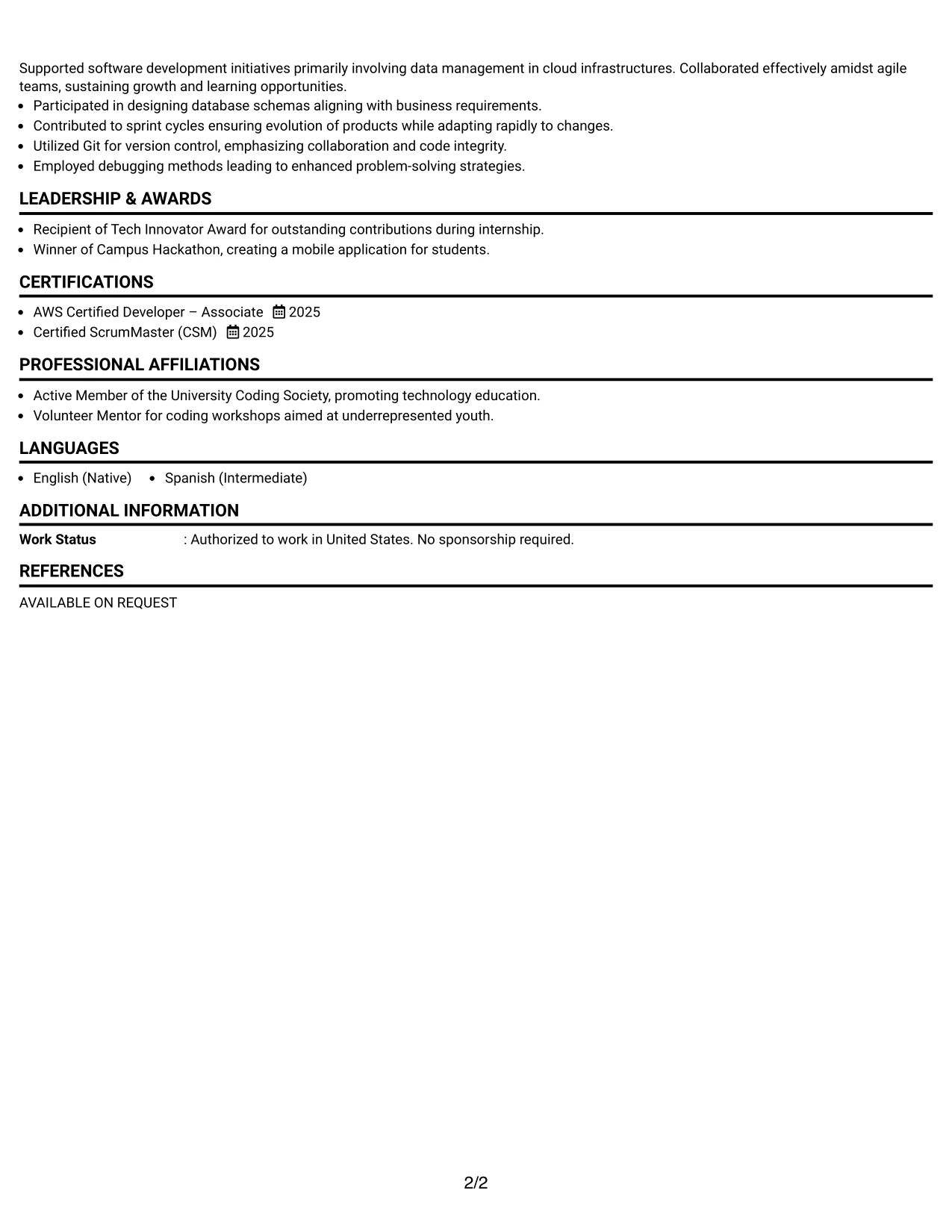 Resume Example Page 2