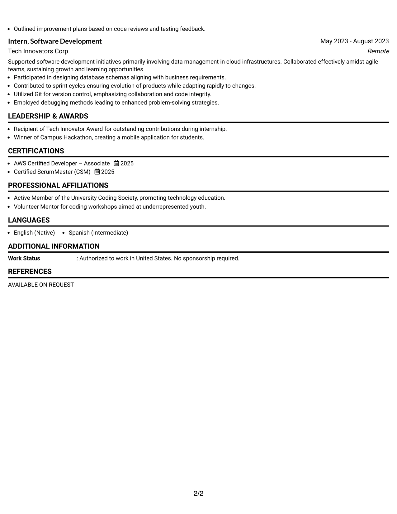 Resume Example Page 2