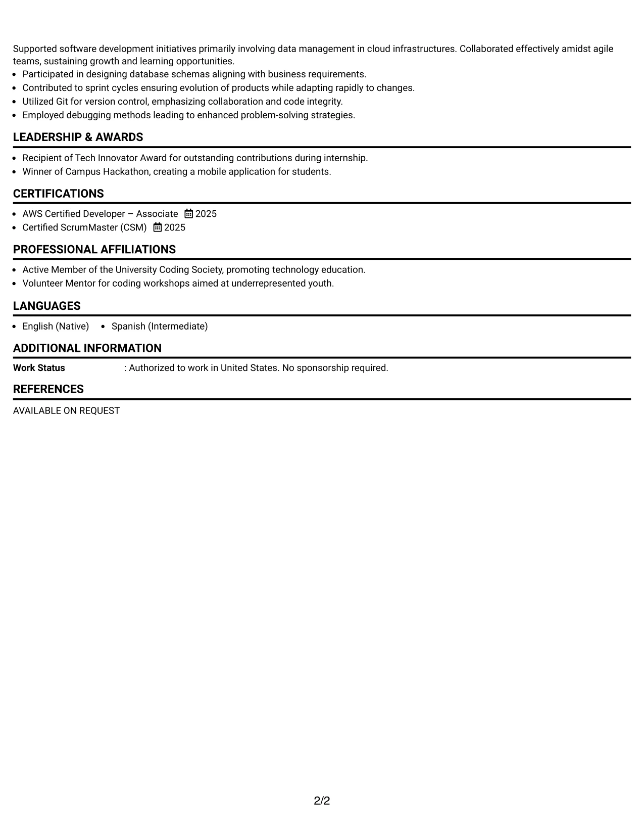 Resume Example Page 2
