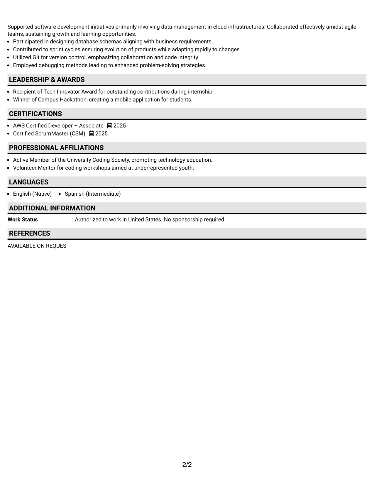 Resume Example Page 2
