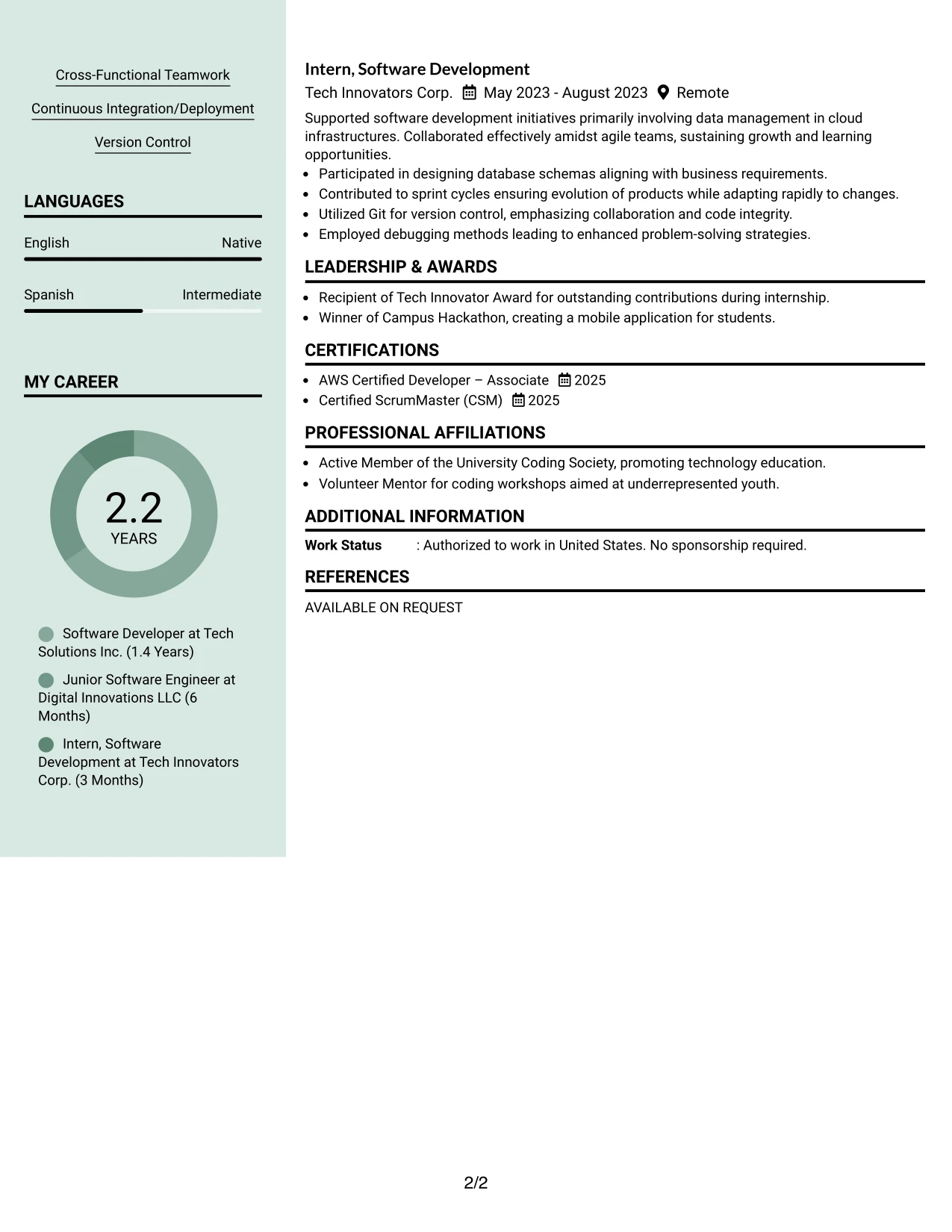 Resume Example Page 2
