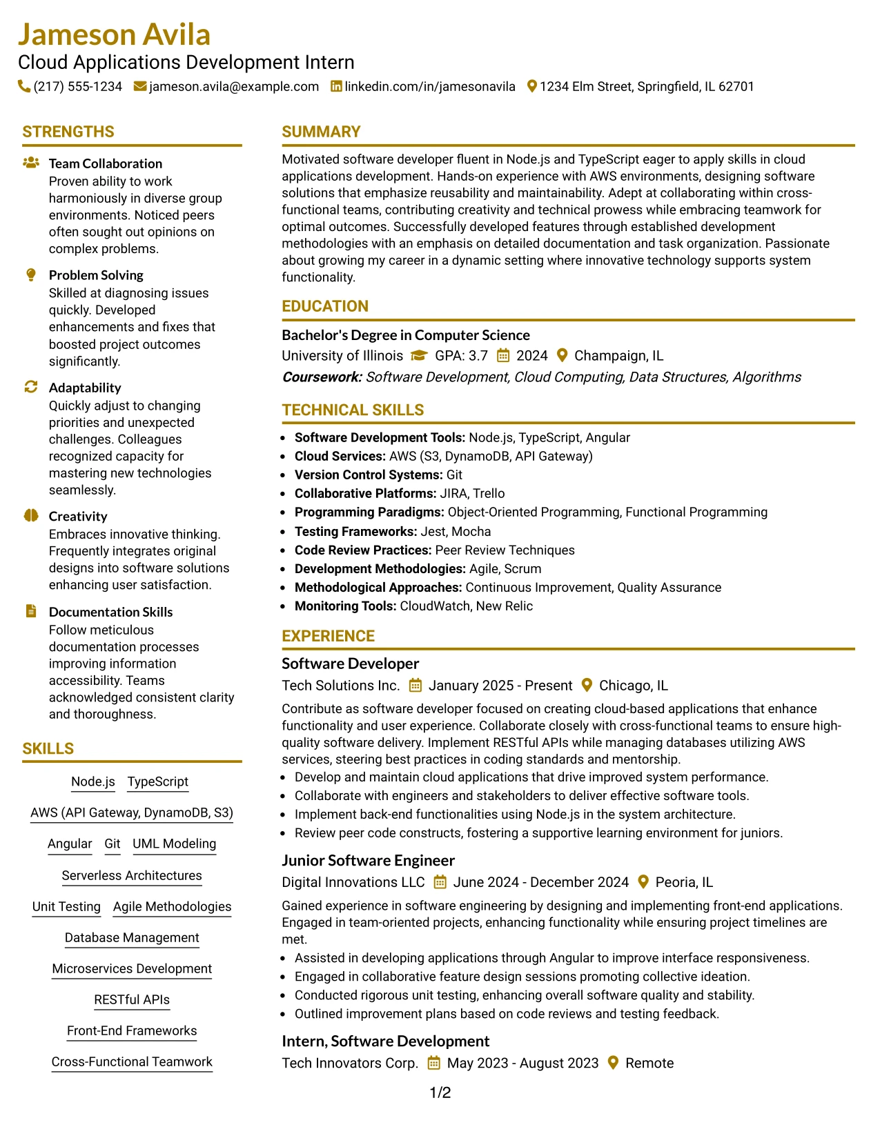 Resume Example Page 1