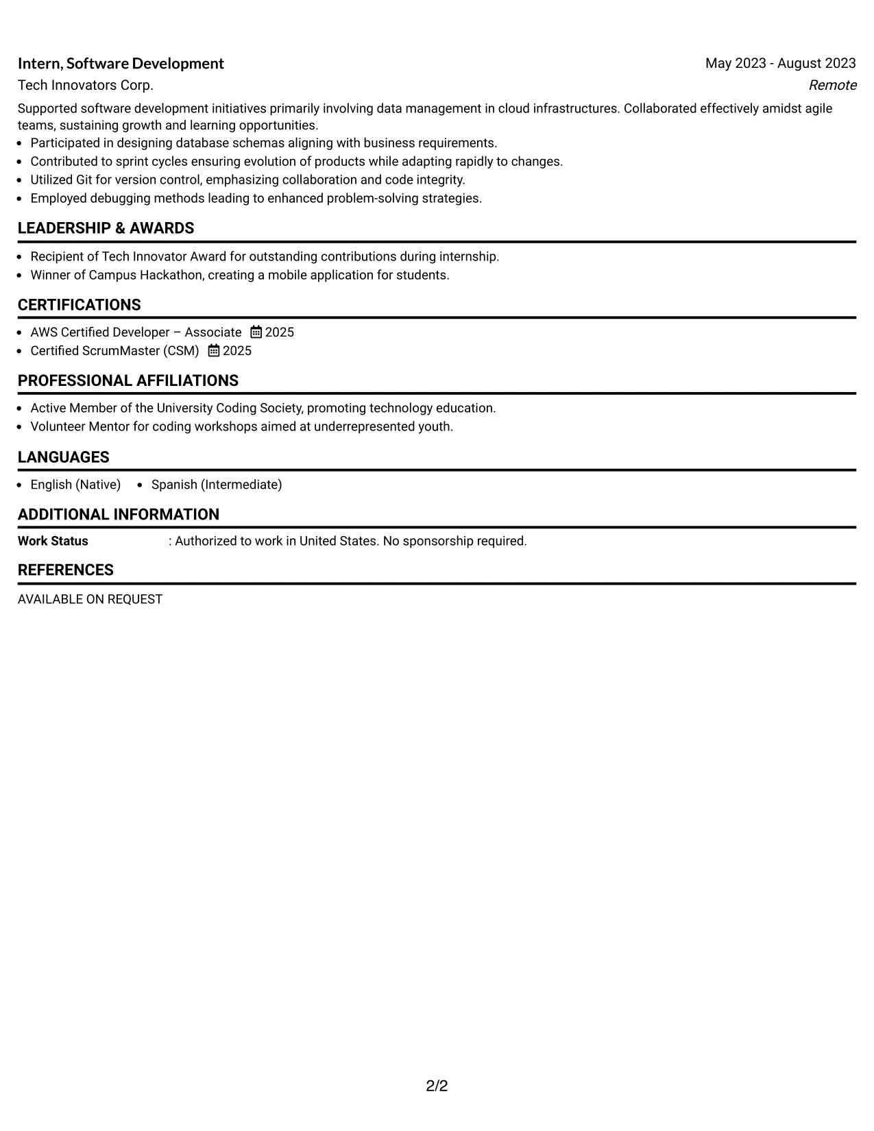 Resume Example Page 2