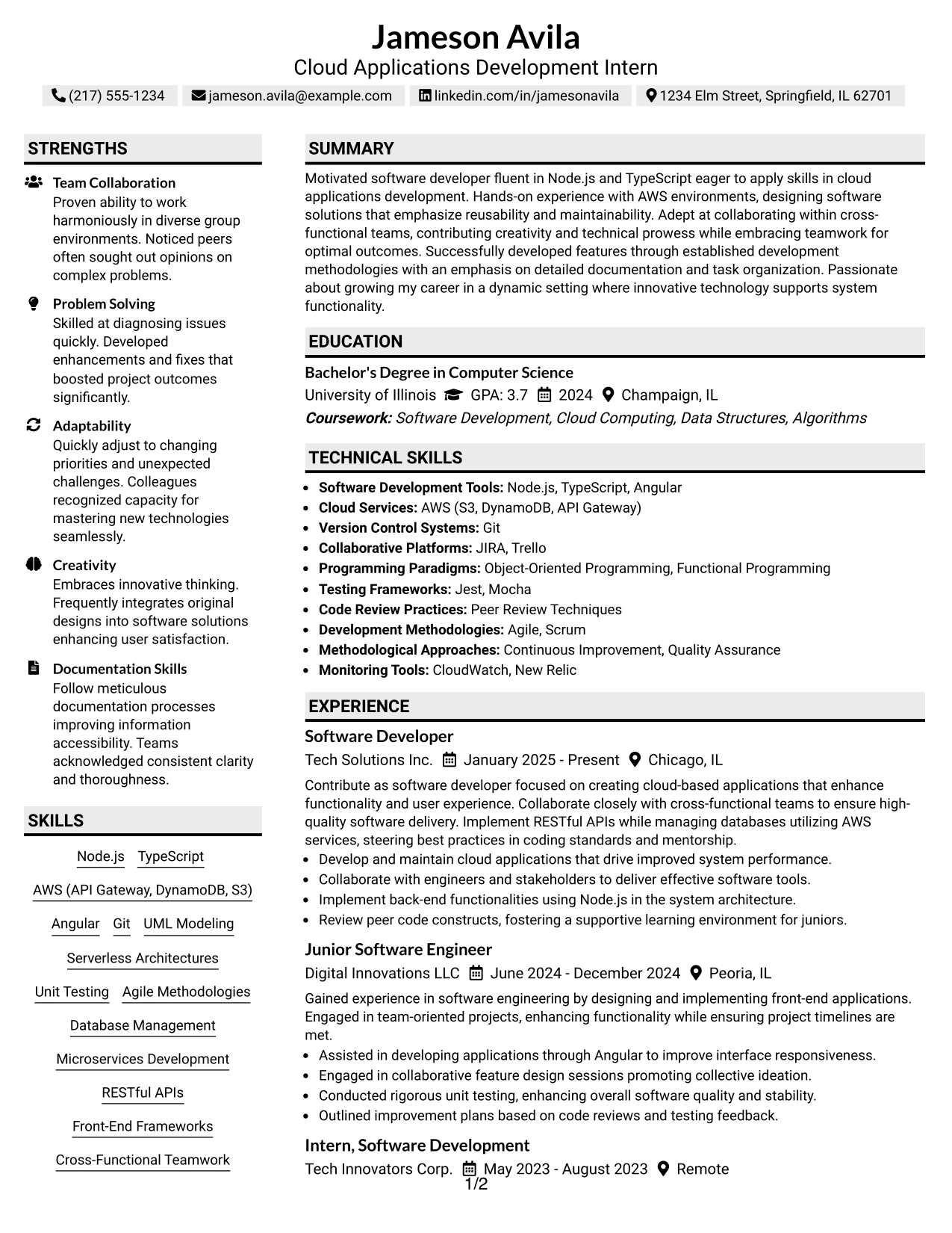 Resume Example Page 1