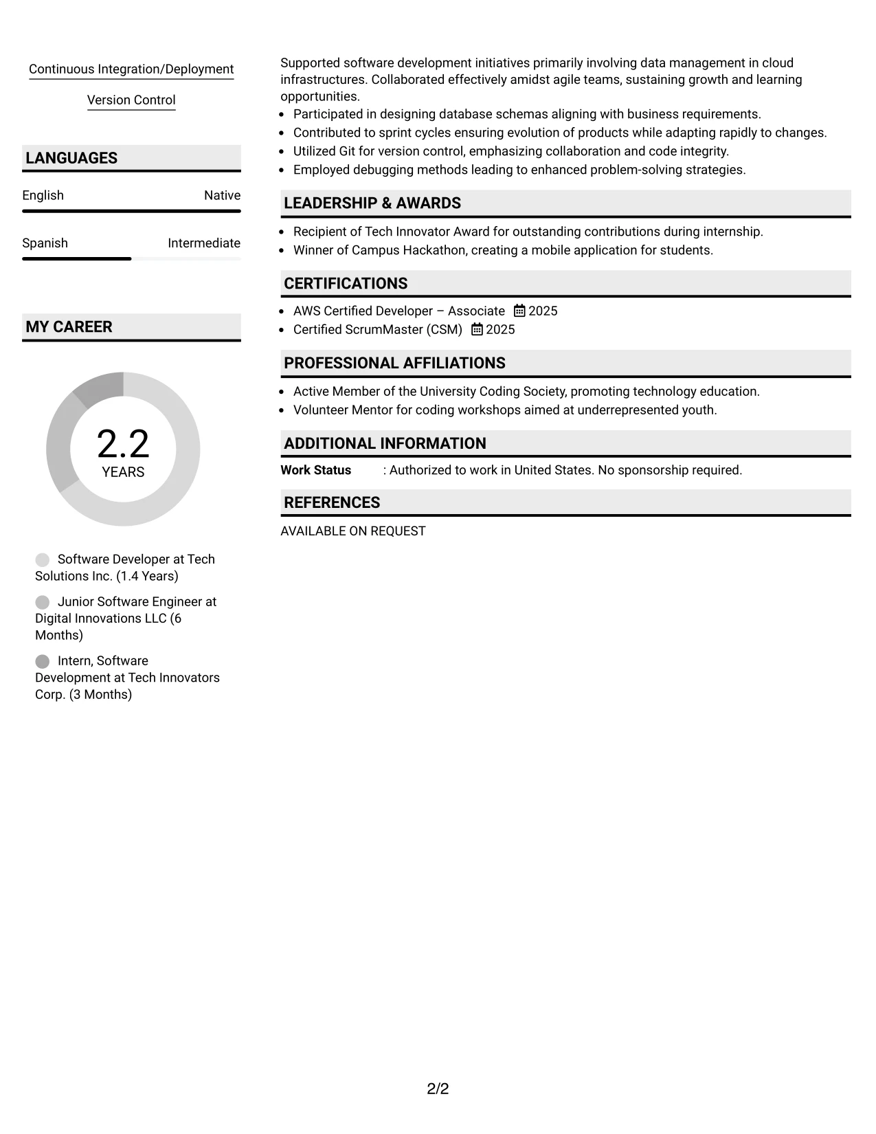 Resume Example Page 2