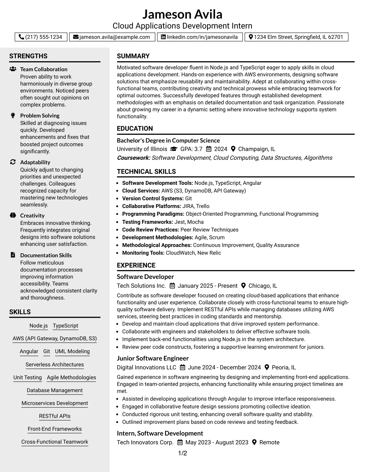 Resume Example Page 1