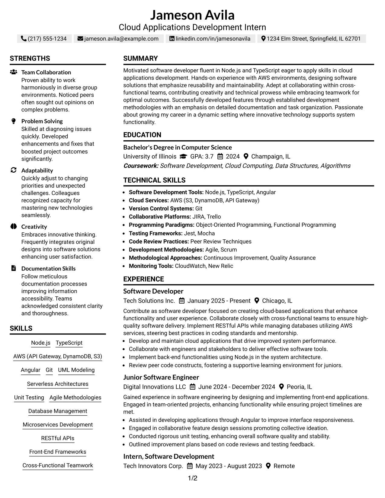 Resume Example Page 1